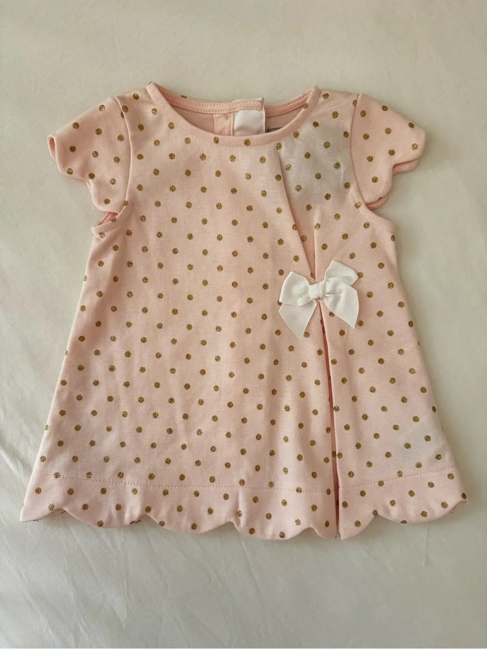 Tahari Baby Pink Top with Gold Polka Dots